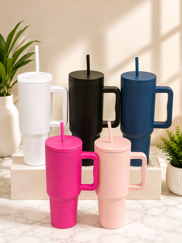 Premium Insulated Travel Tumbler with Straw & Handle