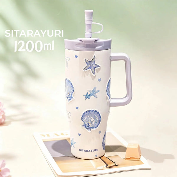 SITARAYURI™ Original Stainless Steel Fancy Tumblers - 1200 ml - With Steel Straw & Stopper - Sus 304 - Hot & Cold ❄🔥SITARAYURI™ Original Stainless Steel Fancy Tumblers - 1200 ml - With Steel Straw & Stopper - Sus 304 - Hot & Cold